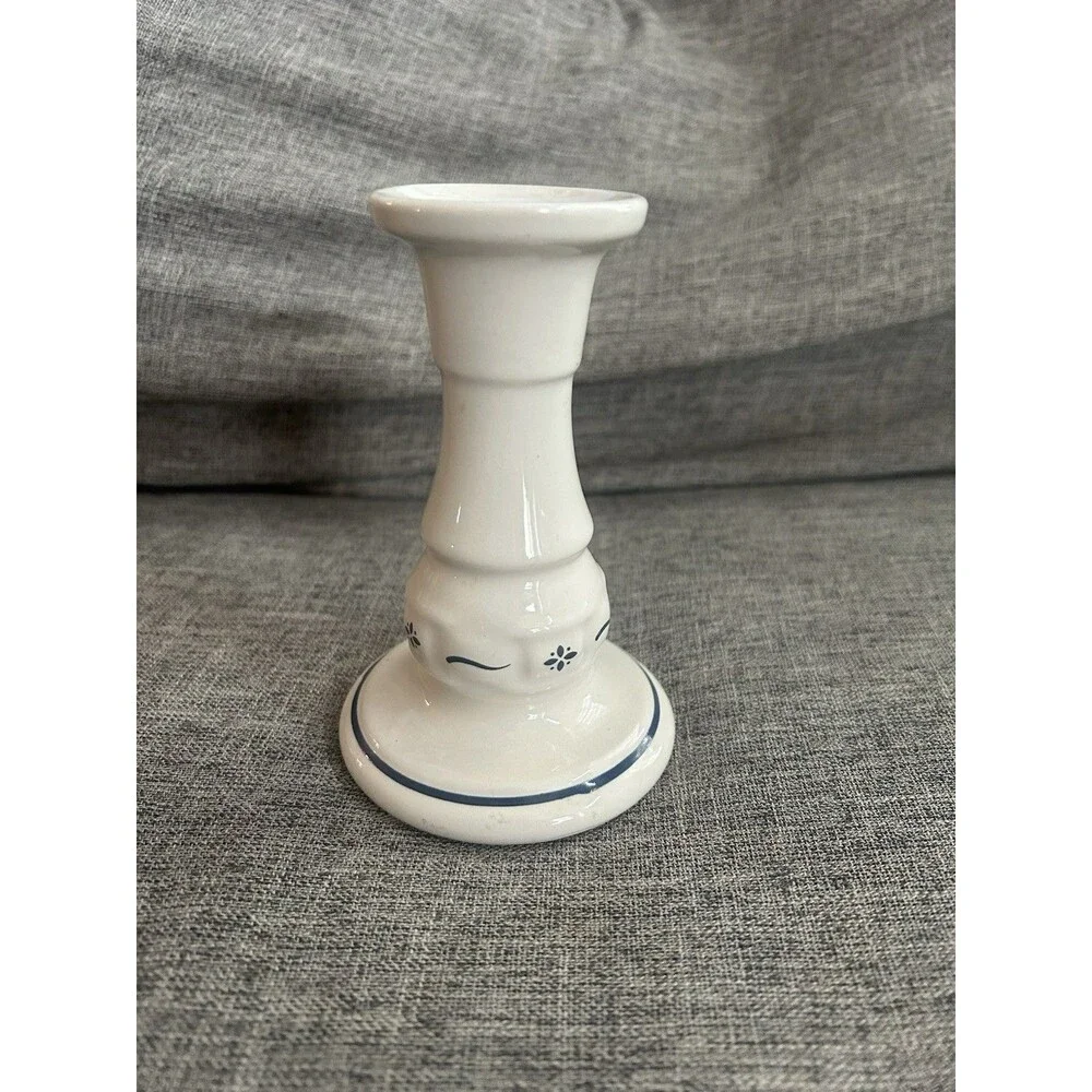 Longaberger Pottery Woven Traditions Heritage Blue Candle Stick Holder 5